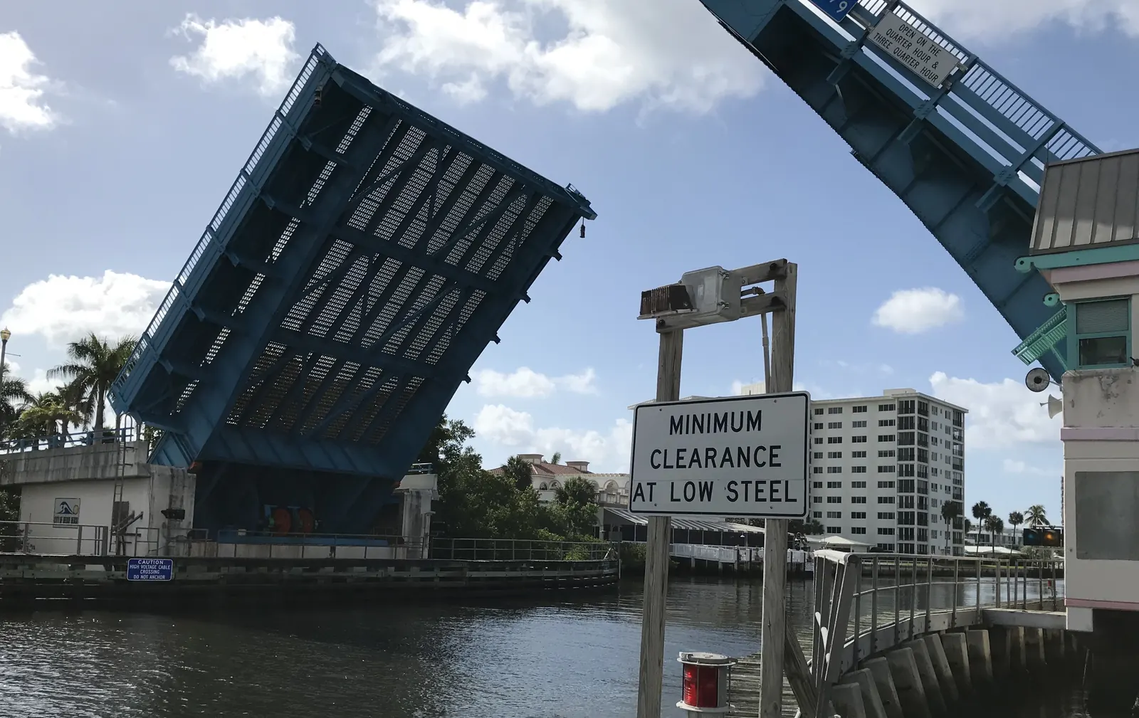 The Atlantic Avenue, is a 1952 double-leaf bascule bridge carrying Atlantic Avenue over the Intracoastal Waterway, in Delray Beach, Florida. In this photo, the bascule draw span is opened.