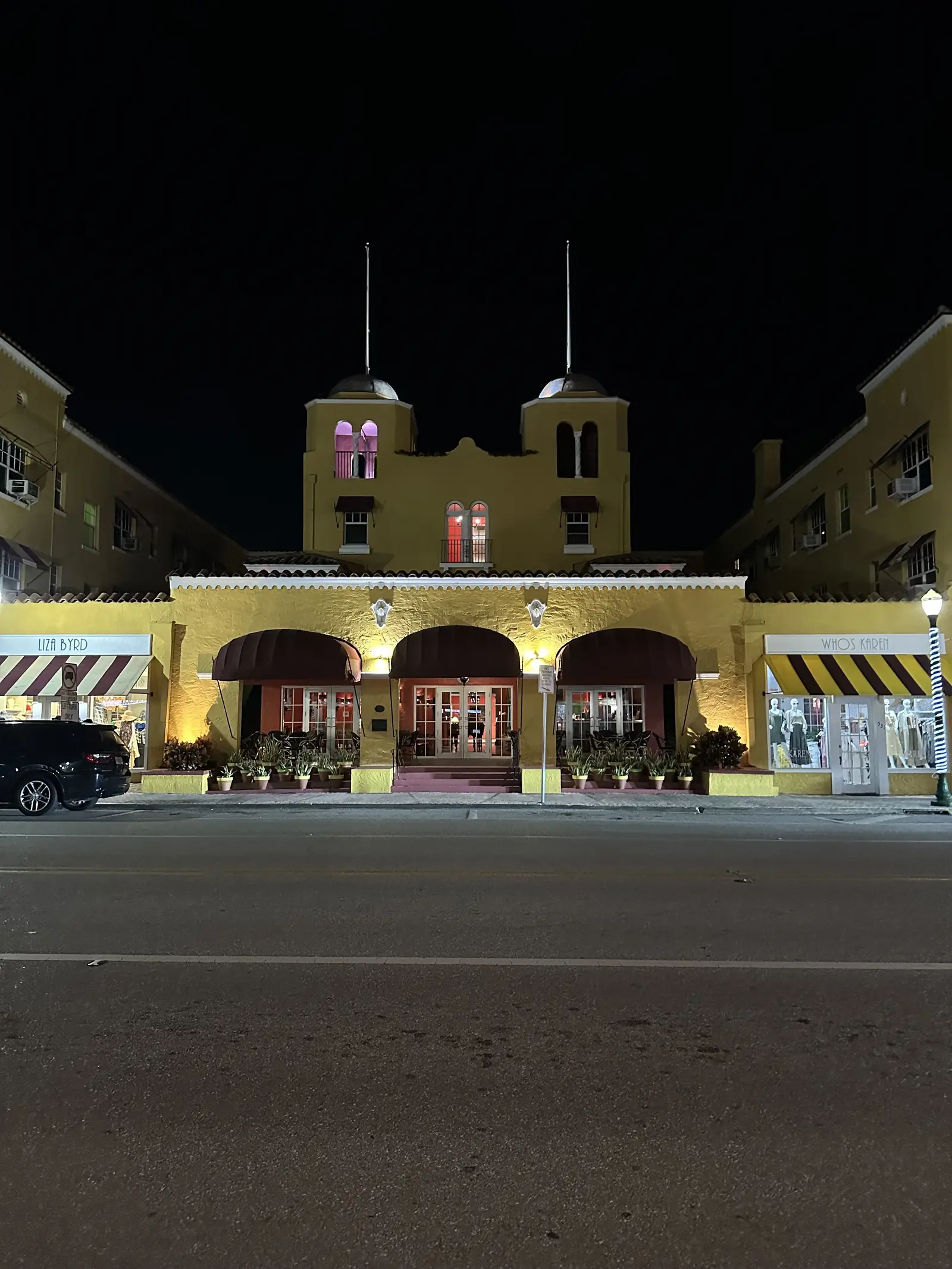 Colony Hotel & Cabaña Club at night in November 2025