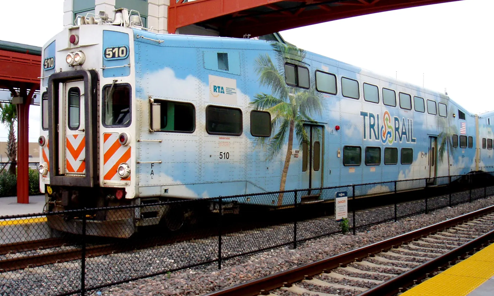 A northbound Tri-Rail train at Delray Beach station in June 2013